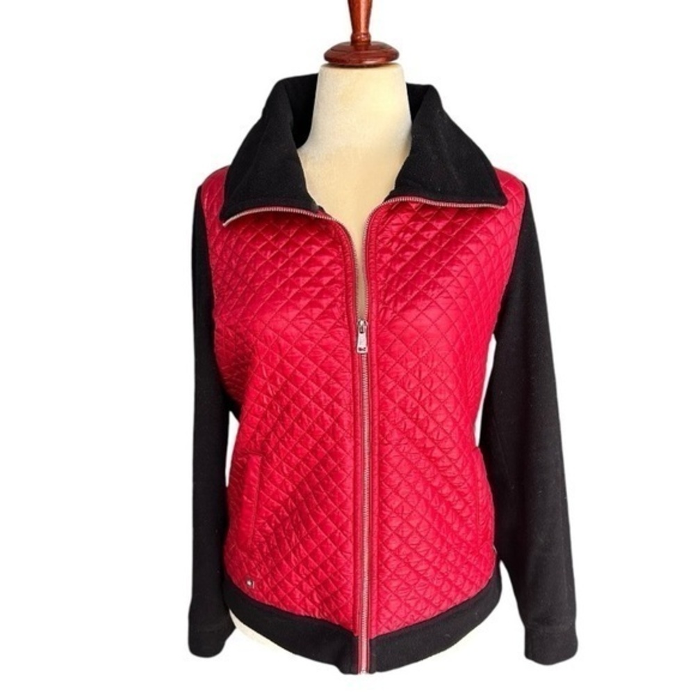 Ralph Lauren Diamond Quilted Fleece Jacket Full Zip Jacket Puffer Red Black